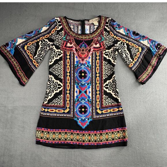 Flying Tomato Anthropologie Dress Print A-Line Shift Bell Sleeve Boho SMALL - Picture 1 of 7